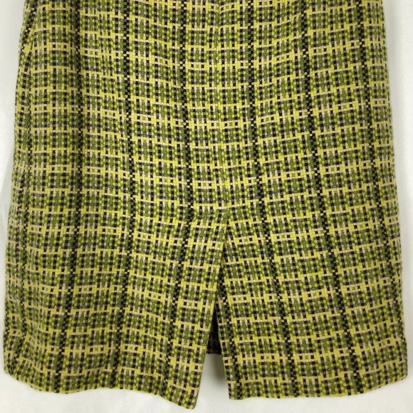 Theory Lime Green Plaid Tweed Wool Blend Knee Length Pencil Skirt Size 12 - Picture 7 of 15